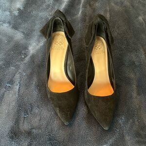 4 inch black suede heels. Worn shoes.
